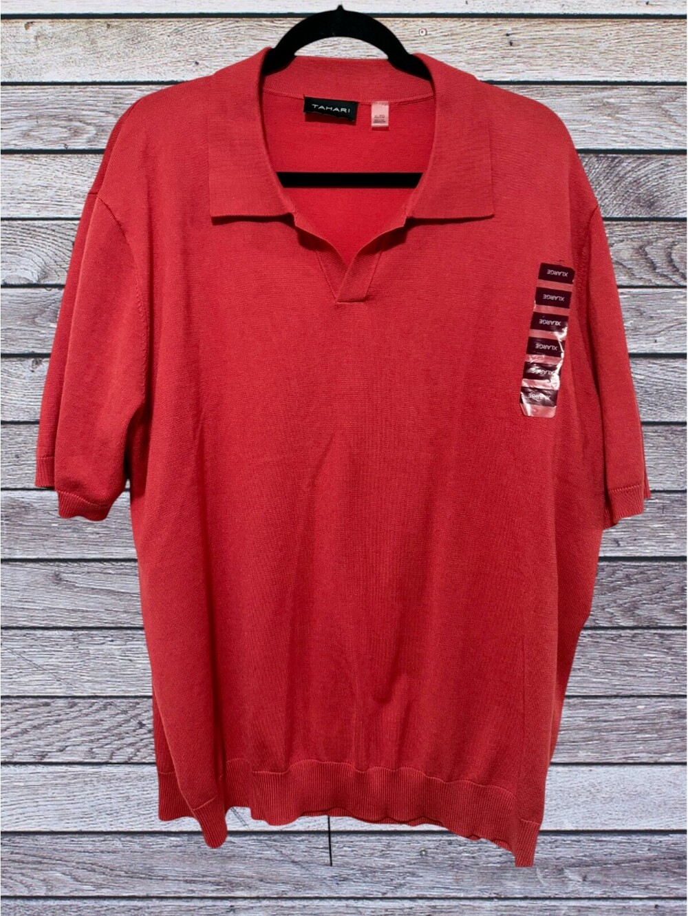 🌼 Tahari Red Knit Collared Top — Size XL